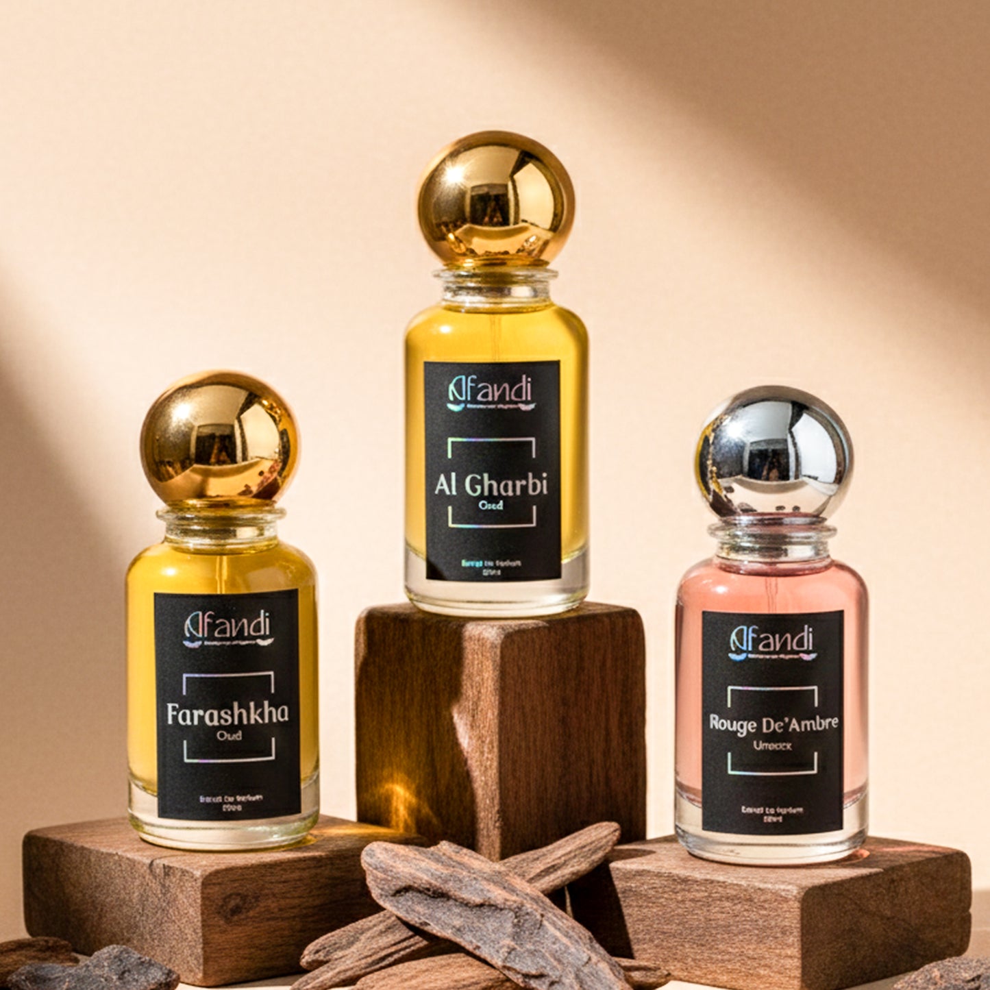 Royal Oud Set perfume bundle with Al Gharbi Farashkha and Rouge D’Ambre by Afandi